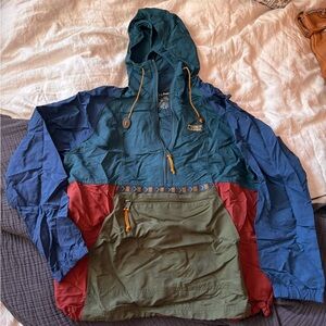 Vintage 90’s L.L. Bean Colorblock Hooded Windbreaker in Teal, Blue, Olive, Red